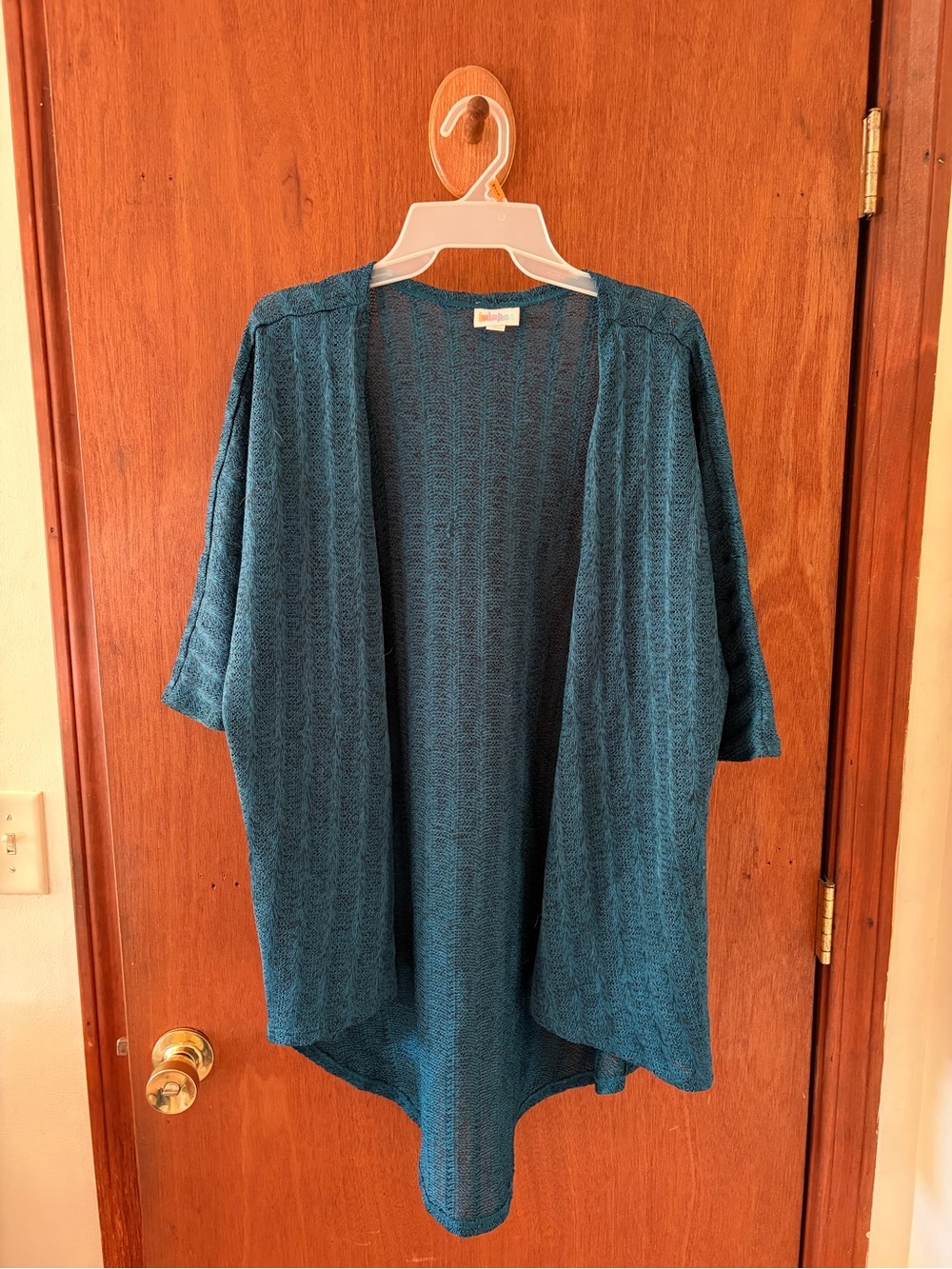 Open-Front Teal Knit Cardigan Sweater - Women's